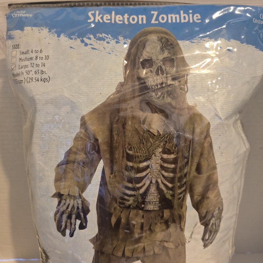 NEW FUN WORLD Swamp Skeleton zombie Living Dead‎ Costume Kids L 12-14 No Mask